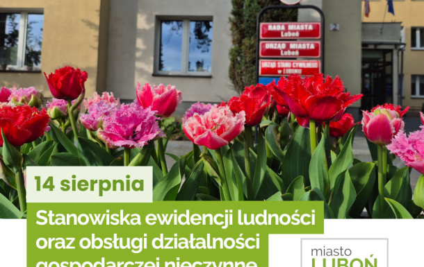 14 sierpnia 2026 roku stanowiska ewidencji ludności oraz obsługi działalności gospodarczej będą nieczynne