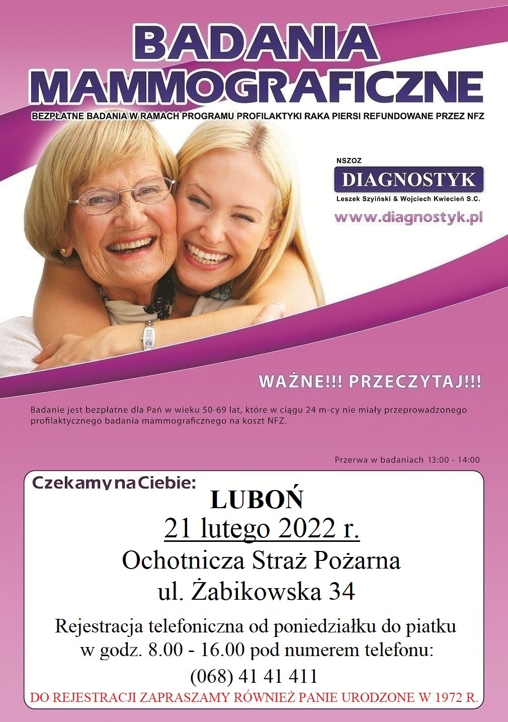 Plakat zachęcający do wykonania badań mammograficznych - treść w artykule