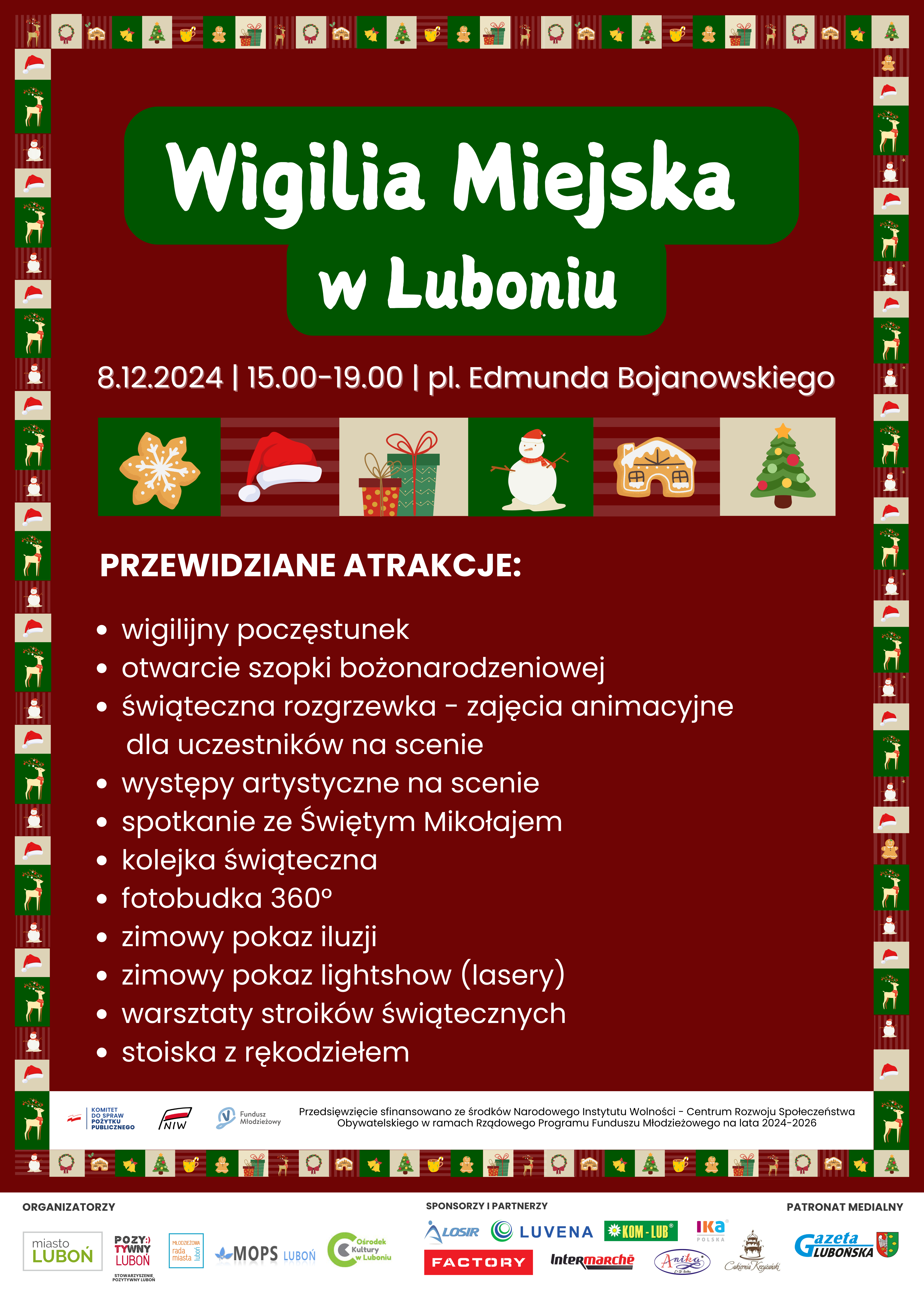 Wigilia Miejska w Luboniu - plakat ozdobny, treści dostępne w artykule