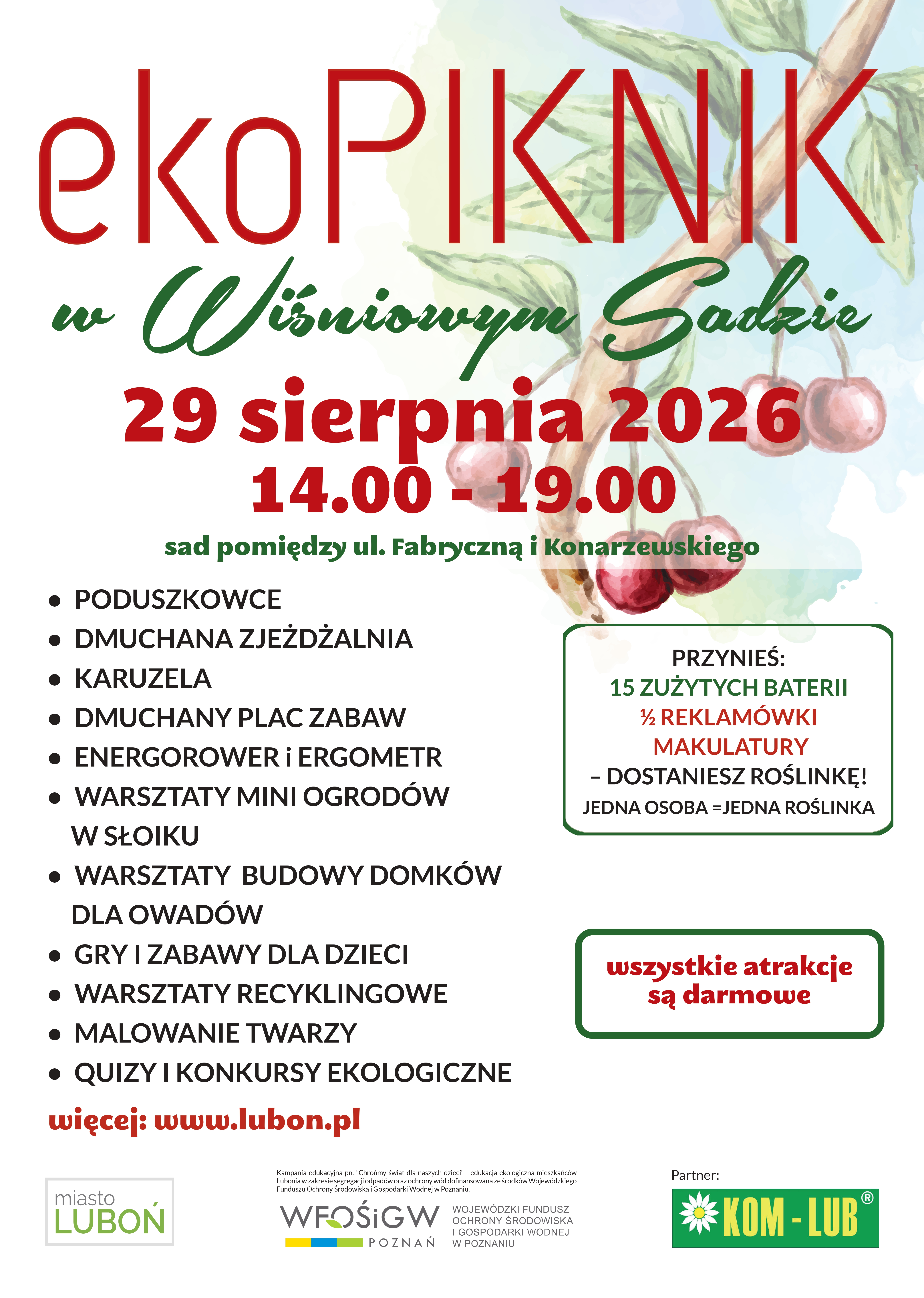 plakat informujący o wydarzeniu pn. Ekopiknik w Wiśniowym Sadzie - informacje powtórzone w artykule