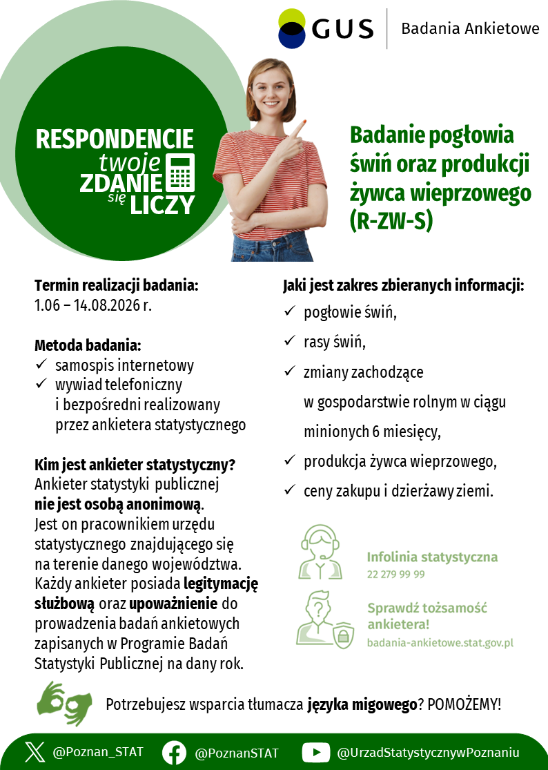 plakat informujący badaniu pogłowia świń oraz produkcji żywca wieprzowego