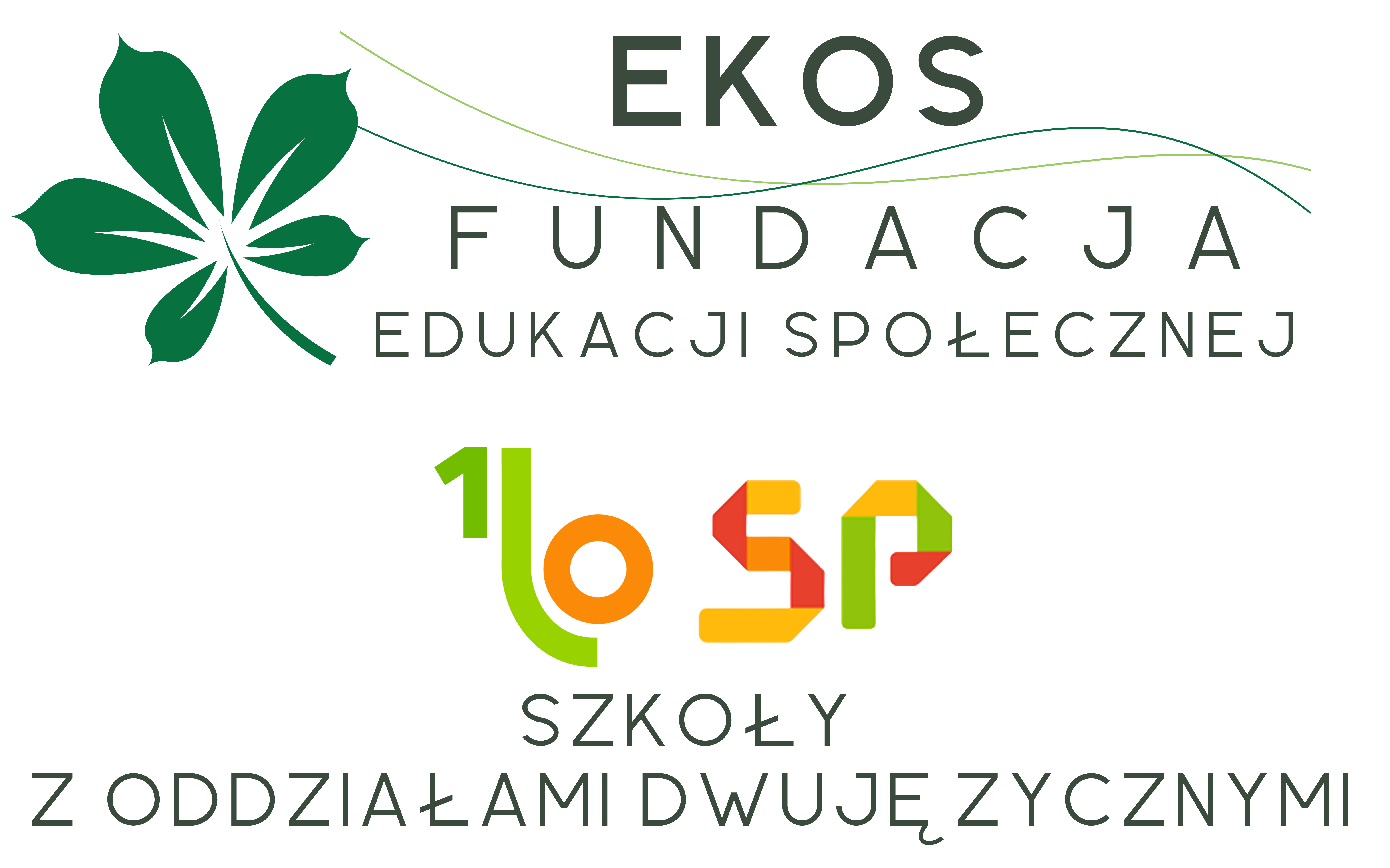 logotypy Fundacji Edukacji Społecznej EKOS oraz I LO z Oddziałami Dwujęzycznymi i SP Fundacji EKOS w Swarzędzu
