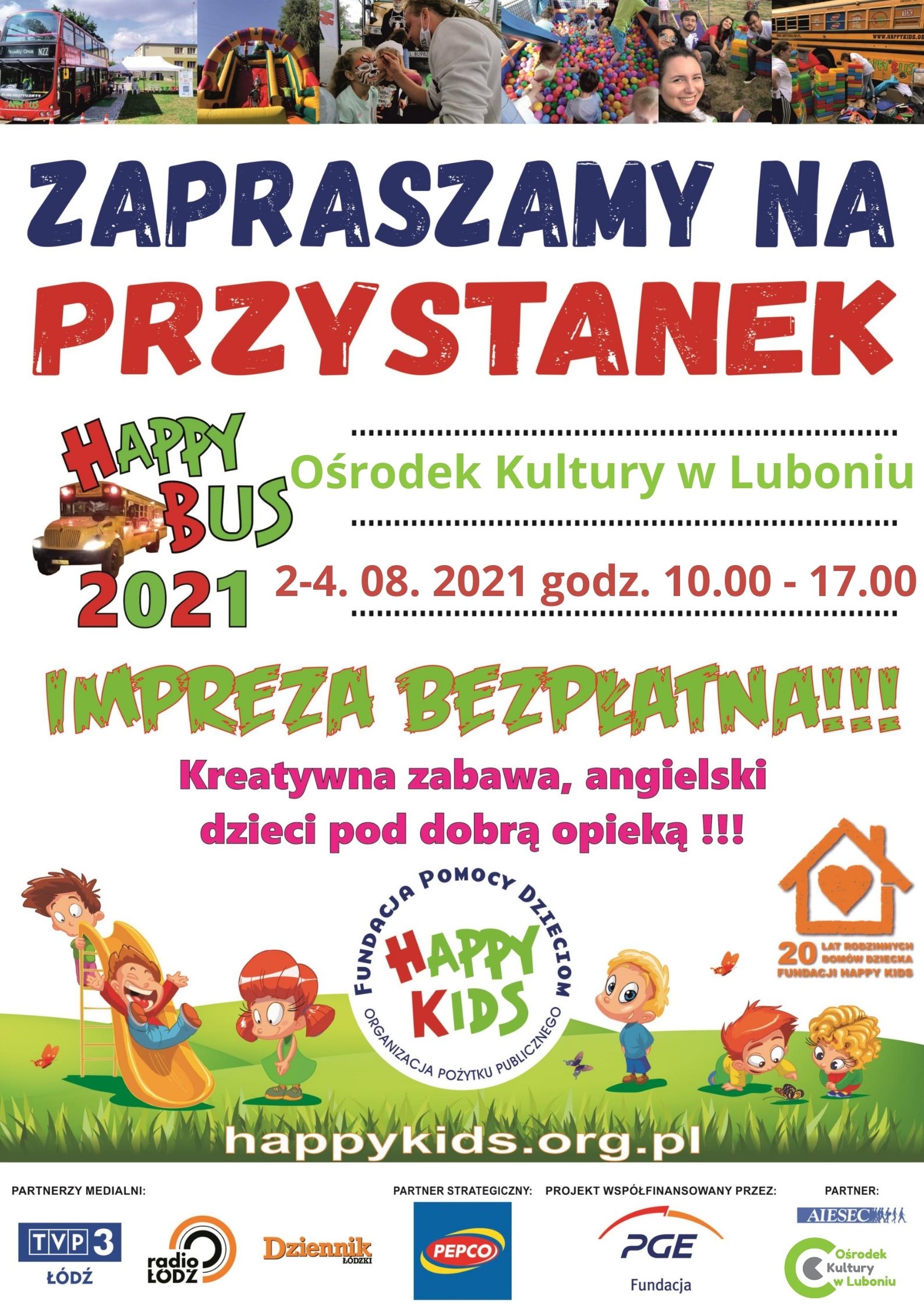 plakat promujący wydarzenie dla dzieci: Happy Bus - informacje powtórzone w artykule