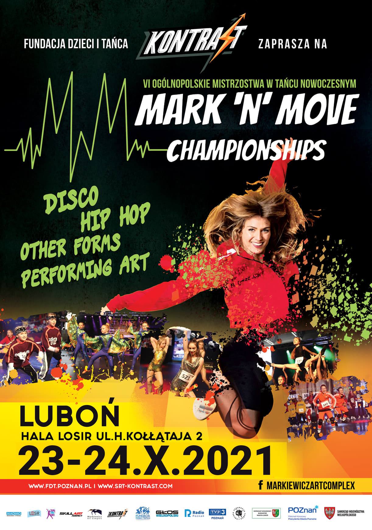 plakat promujacy zawody, widoczna tanczaca kobieta, terminy, kategorie tańca z artykułu