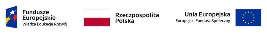 Zestaw logotypów składający się ze znaków: Funduszy Europejskich - Wiedza Edukacja Rozwój, Rzeczpospolitej Polskiej oraz Unii Europejskiej - Europejski Fundusz Społeczny 