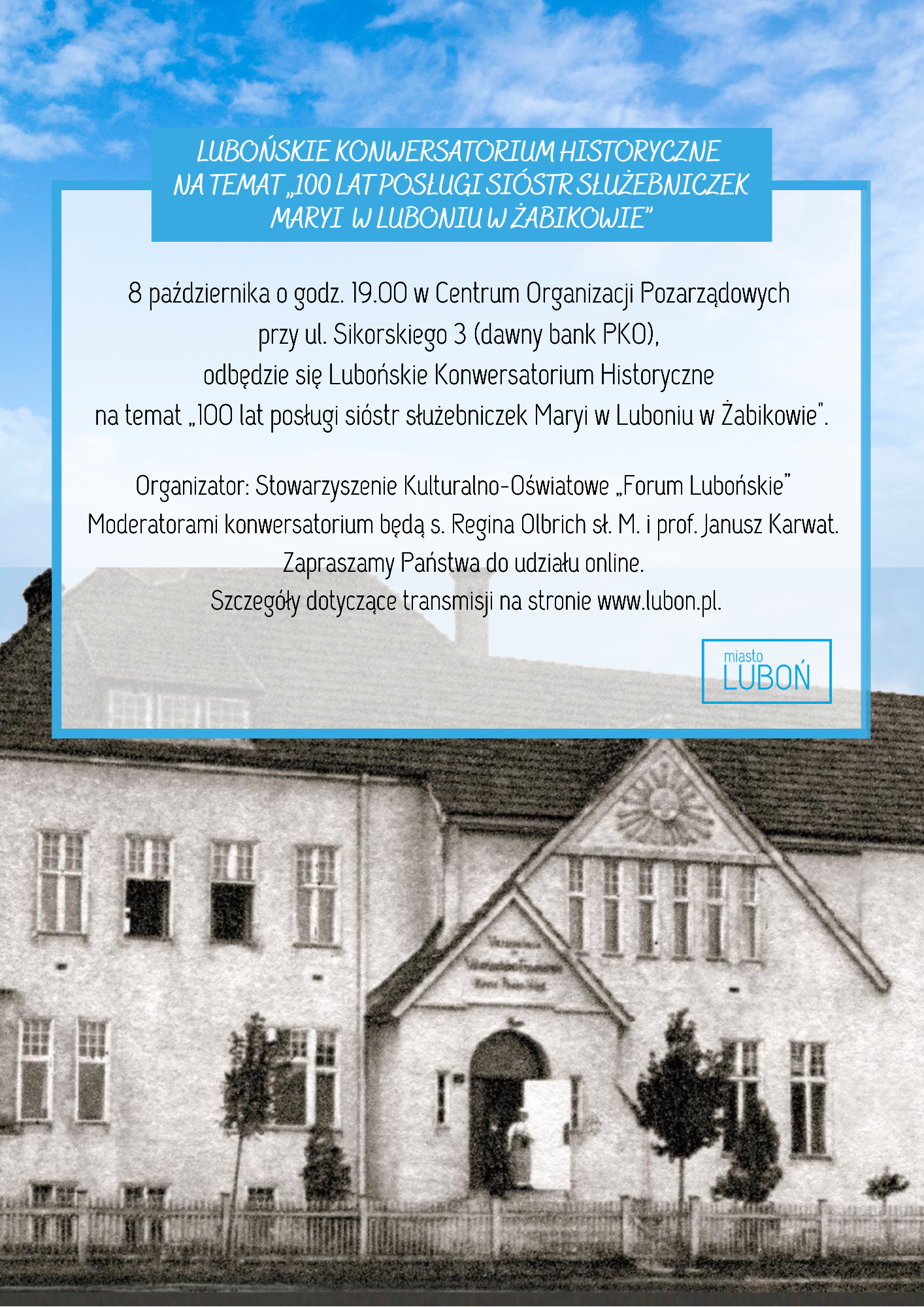plakat promujący Lubońskie Konwersatorium Historyczne - informacje powtórzone w artykule